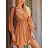 imageCUPSHE Womens Long Sleeve Elastic High Waist A Line Mini Fall Dresses Casual Deep V Neck Boho Stripes Short DressOrange Floral