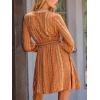 imageCUPSHE Womens Long Sleeve Elastic High Waist A Line Mini Fall Dresses Casual Deep V Neck Boho Stripes Short DressOrange Floral