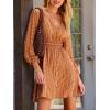 imageCUPSHE Womens Long Sleeve Elastic High Waist A Line Mini Fall Dresses Casual Deep V Neck Boho Stripes Short DressOrange Floral