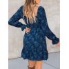 imageCUPSHE Womens Long Sleeve Fall Mini Dress Floral Square Neck Smocked Flowy A Line Ruffle DressNavy Blue