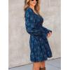 imageCUPSHE Womens Long Sleeve Fall Mini Dress Floral Square Neck Smocked Flowy A Line Ruffle DressNavy Blue