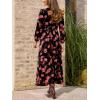 imageCUPSHE Womens Maxi Dresses V Neck Casual Floral Long Sleeve Fall Outfit Smocked Pockets Flowy Garden Party DressBlack Floral