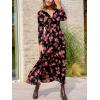 imageCUPSHE Womens Maxi Dresses V Neck Casual Floral Long Sleeve Fall Outfit Smocked Pockets Flowy Garden Party DressBlack Floral