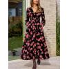imageCUPSHE Womens Maxi Dresses V Neck Casual Floral Long Sleeve Fall Outfit Smocked Pockets Flowy Garden Party DressBlack Floral
