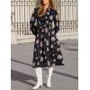 imageCUPSHE Womens Midi Fall Dresses Fashion High Neck Floral Long Sleeve Smocked Casual A Line Flowy Long Wedding Guest DressBlack Floral