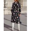 imageCUPSHE Womens Midi Fall Dresses Fashion High Neck Floral Long Sleeve Smocked Casual A Line Flowy Long Wedding Guest DressBlack Floral