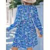 imageCUPSHE Womens Mini Dress Smocked V Neck Long Sleeve Empire Waist Casual A Line DressBlue Abstract