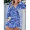 imageCUPSHE Womens Mini Dress Smocked V Neck Long Sleeve Empire Waist Casual A Line DressBlue Abstract