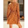 imageCUPSHE Womens Mini Dress Smocked V Neck Long Sleeve Empire Waist Casual A Line DressBurnt Orange