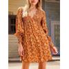 imageCUPSHE Womens Mini Dress Smocked V Neck Long Sleeve Empire Waist Casual A Line DressBurnt Orange