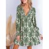 imageCUPSHE Womens Mini Dress Smocked V Neck Long Sleeve Empire Waist Casual A Line DressGreen Paisley