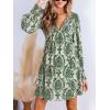imageCUPSHE Womens Mini Dress Smocked V Neck Long Sleeve Empire Waist Casual A Line DressGreen Paisley