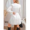 imageCUPSHE Womens Mini Dresses V Neck Long Sleeve Ruffled Hollow Out Lace Casual Fall Outfit Party Short Weddding Guest DressWhite