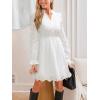 imageCUPSHE Womens Mini Dresses V Neck Long Sleeve Ruffled Hollow Out Lace Casual Fall Outfit Party Short Weddding Guest DressWhite