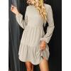 imageCUPSHE Womens Mini Fall Dresses Knit Casual Long Sleeve Crew Neck Flowy Tiered Ruffled Short Sweater DressBeige