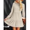 imageCUPSHE Womens Mini Fall Dresses Knit Casual Long Sleeve Crew Neck Flowy Tiered Ruffled Short Sweater DressBeige