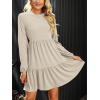imageCUPSHE Womens Mini Fall Dresses Knit Casual Long Sleeve Crew Neck Flowy Tiered Ruffled Short Sweater DressBeige