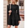 imageCUPSHE Womens Mini Fall Dresses Knit Casual Long Sleeve Crew Neck Flowy Tiered Ruffled Short Sweater DressBlack