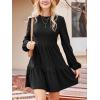 imageCUPSHE Womens Mini Fall Dresses Knit Casual Long Sleeve Crew Neck Flowy Tiered Ruffled Short Sweater DressBlack