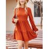imageCUPSHE Womens Mini Fall Dresses Knit Casual Long Sleeve Crew Neck Flowy Tiered Ruffled Short Sweater DressBurnt Orange