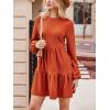 imageCUPSHE Womens Mini Fall Dresses Knit Casual Long Sleeve Crew Neck Flowy Tiered Ruffled Short Sweater DressBurnt Orange