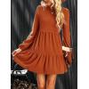 imageCUPSHE Womens Mini Fall Dresses Knit Casual Long Sleeve Crew Neck Flowy Tiered Ruffled Short Sweater DressBurnt Orange