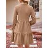 imageCUPSHE Womens Mini Fall Dresses Knit Casual Long Sleeve Crew Neck Flowy Tiered Ruffled Short Sweater DressCamel