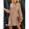 imageCUPSHE Womens Mini Fall Dresses Knit Casual Long Sleeve Crew Neck Flowy Tiered Ruffled Short Sweater DressCamel