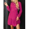 imageCUPSHE Womens Mini Fall Dresses Knit Casual Long Sleeve Crew Neck Flowy Tiered Ruffled Short Sweater DressHot Pink