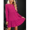 imageCUPSHE Womens Mini Fall Dresses Knit Casual Long Sleeve Crew Neck Flowy Tiered Ruffled Short Sweater DressHot Pink