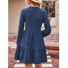 imageCUPSHE Womens Mini Fall Dresses Knit Casual Long Sleeve Crew Neck Flowy Tiered Ruffled Short Sweater DressNavy Blue