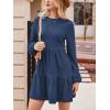 imageCUPSHE Womens Mini Fall Dresses Knit Casual Long Sleeve Crew Neck Flowy Tiered Ruffled Short Sweater DressNavy Blue