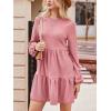 imageCUPSHE Womens Mini Fall Dresses Knit Casual Long Sleeve Crew Neck Flowy Tiered Ruffled Short Sweater DressPink