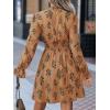 imageCUPSHE Womens Mock Neck Floral Mini Fall Dress Long Ruffle Sleeve Elastic Waist Smocked Casual Flowying Mini DressesBurnt Almond