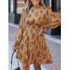 imageCUPSHE Womens Mock Neck Floral Mini Fall Dress Long Ruffle Sleeve Elastic Waist Smocked Casual Flowying Mini DressesBurnt Almond
