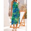 imageCUPSHE Womens One Shoulder Summer Midi Dresses Cutout Waist Vacation Dresses Split Sleeveless Floral Casual Beach SundressGreen Floral