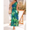 imageCUPSHE Womens One Shoulder Summer Midi Dresses Cutout Waist Vacation Dresses Split Sleeveless Floral Casual Beach SundressGreen Floral