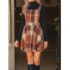 imageCUPSHE Womens Overall Dress Square Neck Plaid Sleeveless Casual Short A Line Cute Fall Mini Pinafore DressesBrown Plaid