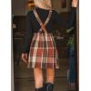 imageCUPSHE Womens Overall Dress Square Neck Plaid Sleeveless Casual Short A Line Cute Fall Mini Pinafore DressesBrown Plaid