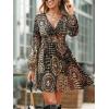 imageCUPSHE Womens Paisley Printed Fall Mini Dress V Neck Long Sleeve Smocked Waist Flowy Ruffled Vacation DressssBlack