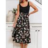 imageCUPSHE Womens Summer Dresses Floral Tie Back Backless Square Neck Elastic Waist Midi DressBlack Floral