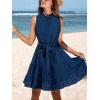 imageCUPSHE Womens Summer Mini Dress Tie Waist Belted Sleeveless Ruffled Round Neck A Line Swing Short DressNavy Blue