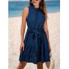 imageCUPSHE Womens Summer Mini Dress Tie Waist Belted Sleeveless Ruffled Round Neck A Line Swing Short DressNavy Blue