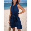 imageCUPSHE Womens Summer Mini Dress Tie Waist Belted Sleeveless Ruffled Round Neck A Line Swing Short DressNavy Blue