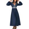 imageCUPSHE Fall Dresses for Women V Neck Long Sleeve Tunic Waist Slit Solid Color A Line Midi Casual DressNavy Paisley