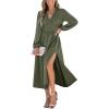 imageCUPSHE Fall Dresses for Women V Neck Long Sleeve Tunic Waist Slit Solid Color A Line Midi Casual DressOlive Green
