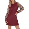 imageCUPSHE Mini Dresses for Women Round Neck Sheer Long Sleeve Floral Knit A Line Fall Casual DressBurgundy