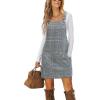 imageCUPSHE Women Corduroy Fall Dresses Front Bib Pocket Square Neck Wide Strap Casual Overall Mini DressBlue Plaid