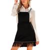 imageCUPSHE Women Fall Overall Bib Tassel Dresses Faux Western Pinafore Suspender Fringe Studs Mini Dress with PocketsBlack