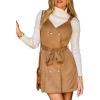 imageCUPSHE Women Fall Overall Dresses Faux Suede V Neck Button Down Belted Tie Pinafore Mini DressBrown